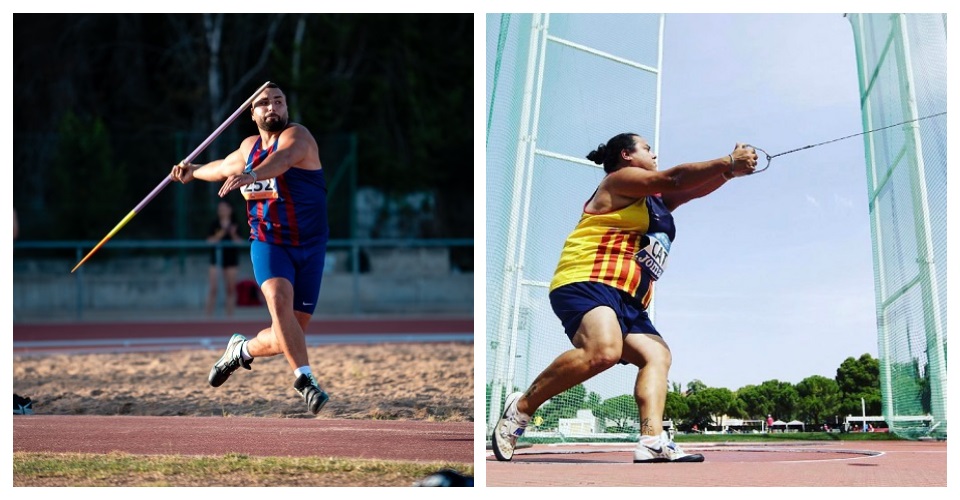 Alex Sànchez a L'Hospitalet el passat juliol. Foto Avancam i Laura Redondo al llançament de martell amb la selecció catalana. Foto Instagram