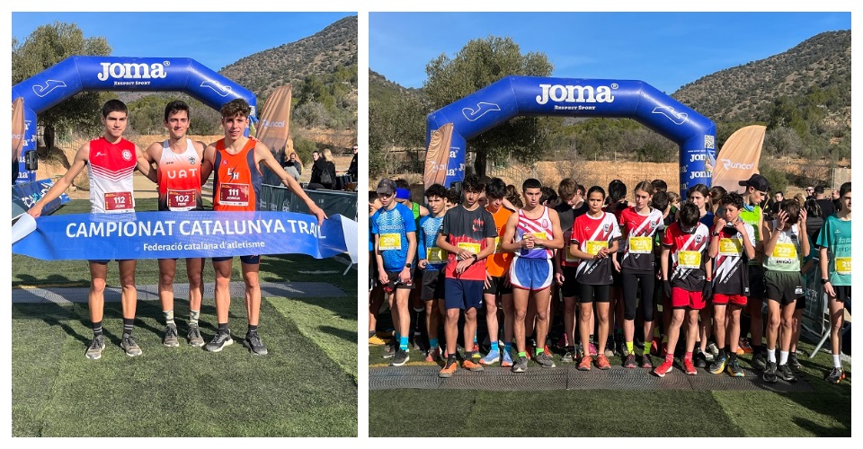 Els tres medallistes sub 20 i la sortida sub 16 a Olesa. Fotos FCA