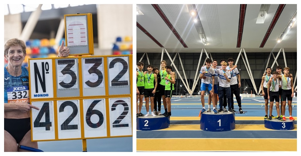 Maria Rosa Escribano amb el rècord del món. Foto Xavi Ballart i Podi sub 18 masculí relleus. Foto FCA