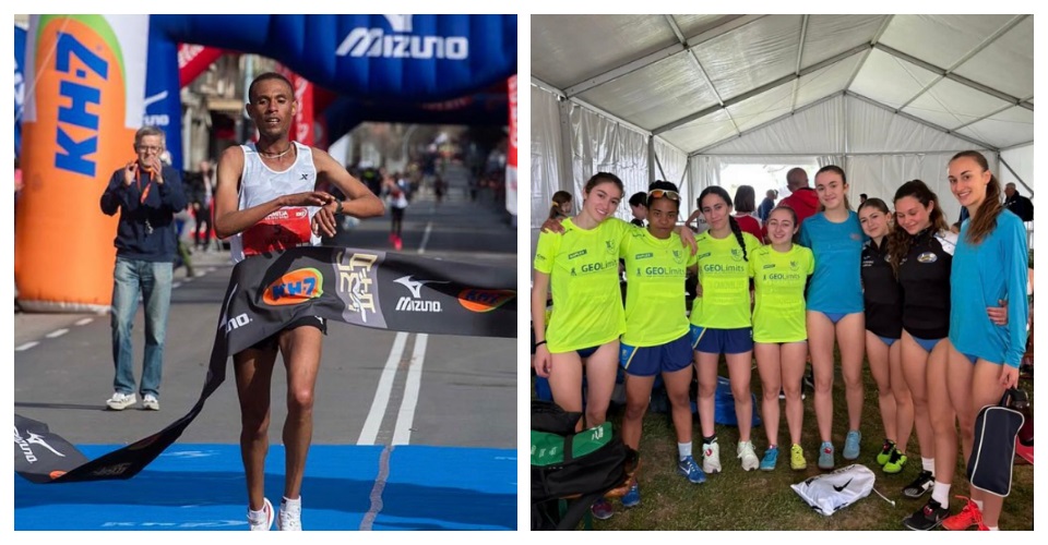 Arribada del guanyador 21 K Mitja. Foto Organització i L'equip sub 20 del CA Canovelles. Foto club