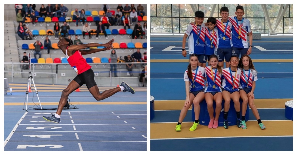 Jeremiah Obro guanyant la prova dels 60 mll. Foto Xavi Ballart i Els relleus CA Manresa 4x200 femenins i masculins amb victòria sub 14. Foto club