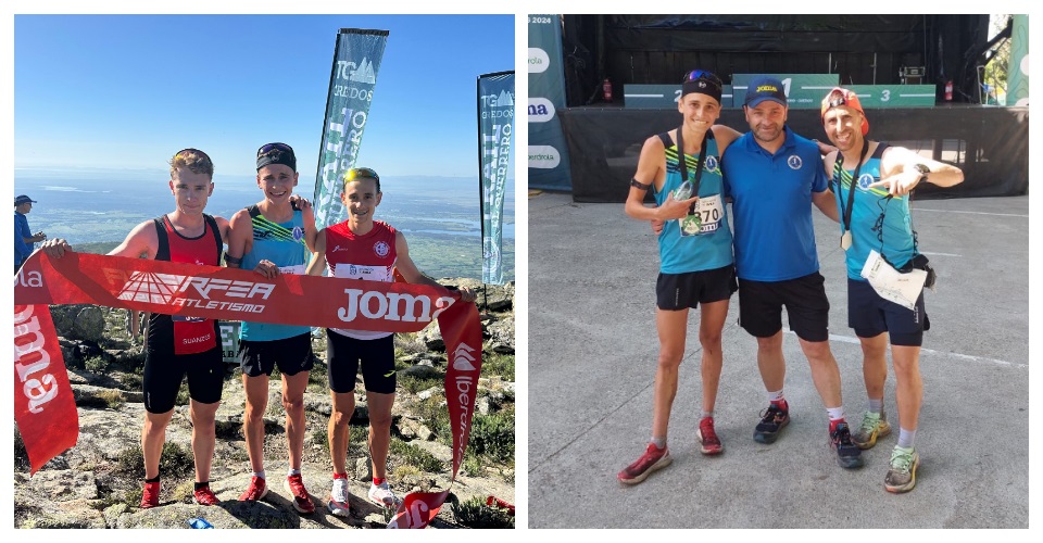 Jan Torrella i Miquel Corbera al cim. Foto RFEA i Alfons López amb Jan Torrella i Víctor da Costa. Foto FCA