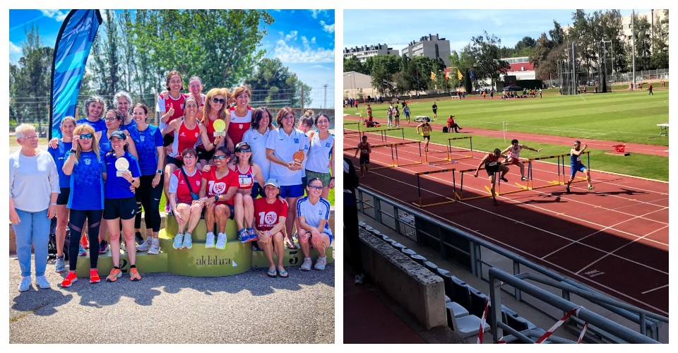 Podi del darrer Campionat Catalunya màster clubs. Foto FCA i Un dels moments d'una edició passada del Meeting de Gavà. Foto club
