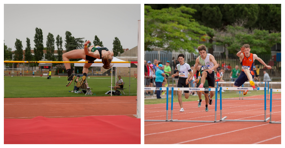 Zuzanna Bedarek a la prova del salt d’alçada i Eric Álvarez a la final dels 400 tanques. Fotos de Miquel Adell