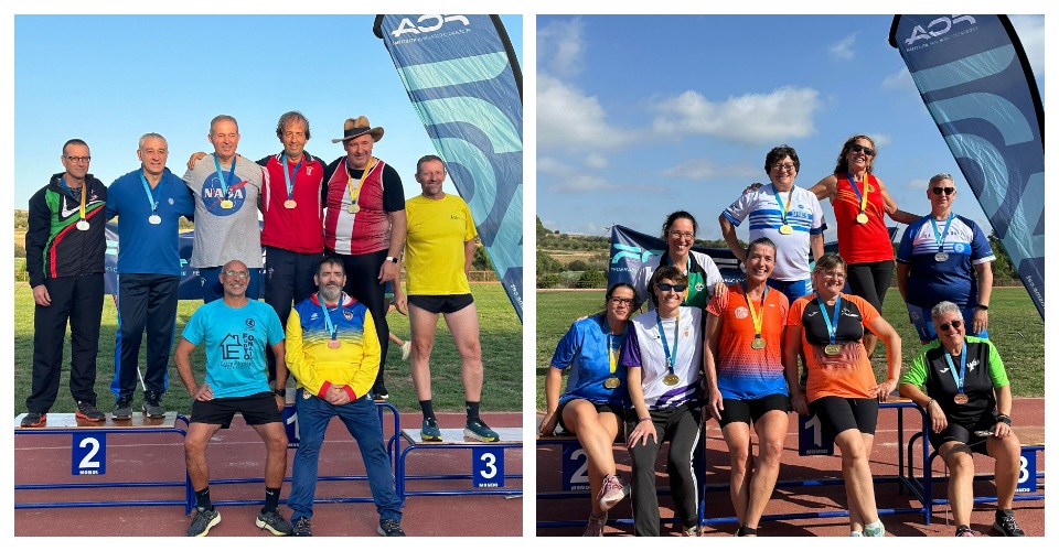 Els dos podis amb participants de categoria masculina i femenina. Fotos FCA