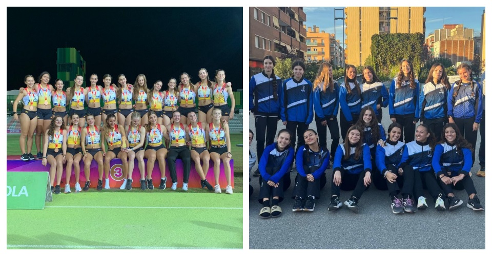 L’equip de l’Agrupació Atlètica al podi. Foto club / L’UGE Badalona abans de començar la final. Foto club